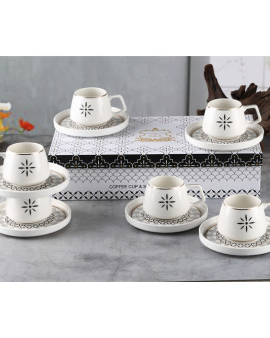 Shallow New Bone China Alfi Coffee Cup & Saucer Set, 100ml (White, 6 Cups, 6 Saucer)