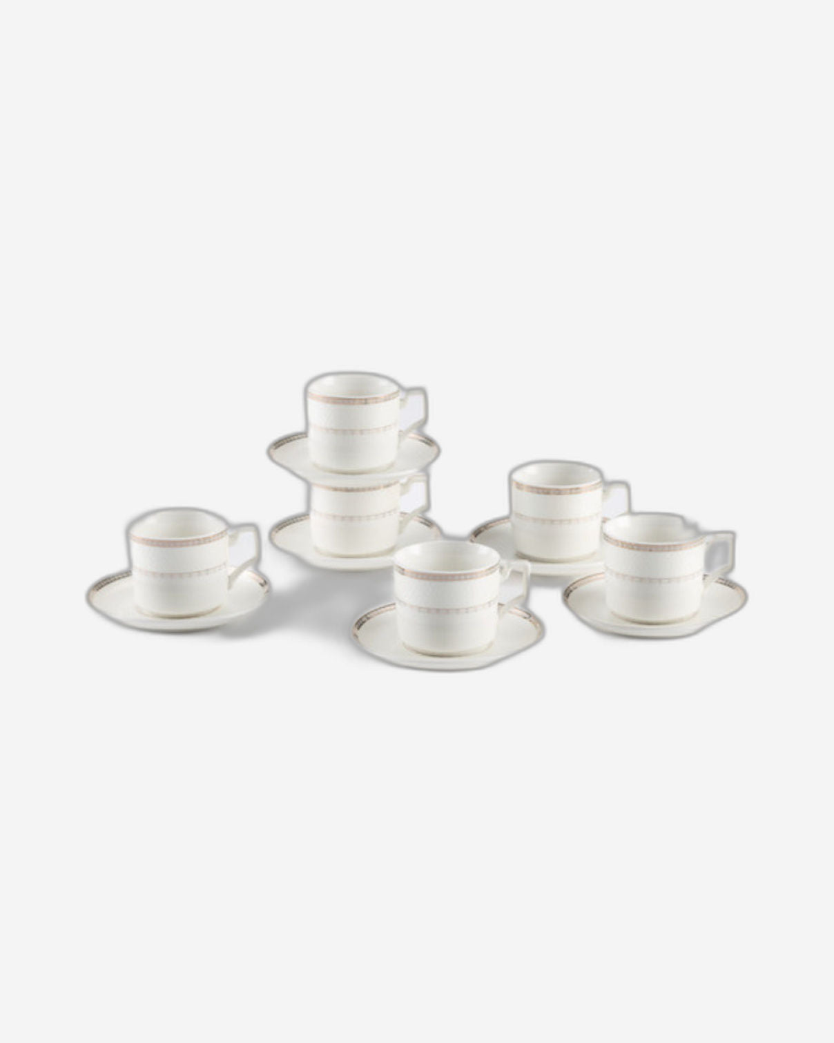 Shallow New Bone China Rosa Coffee Cup & Saucer Set, 90ml (White, 6 Cups, 6 Saucer)