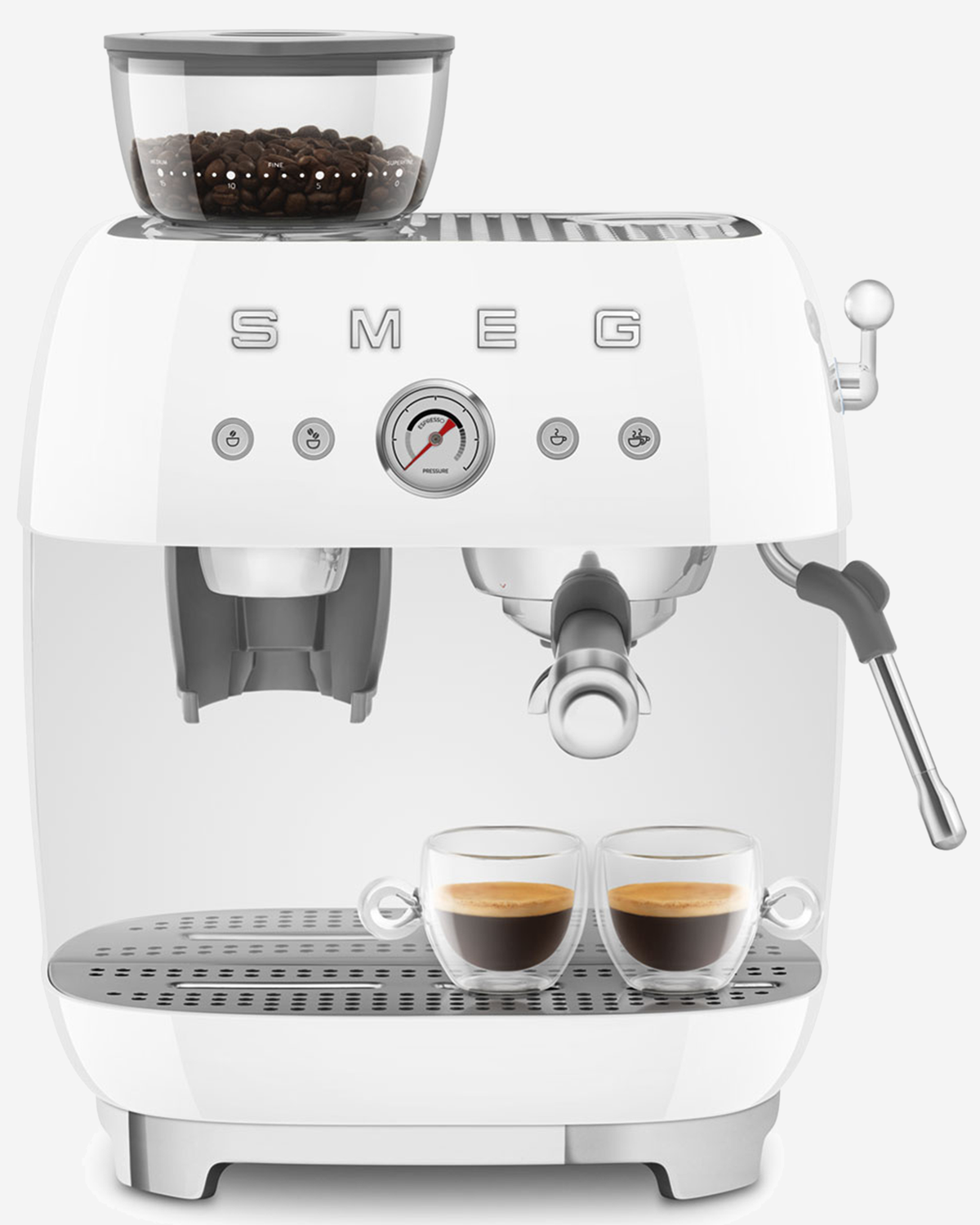 SMEG Espresso Coffee Machine with Grinder White - EGF03WHUK