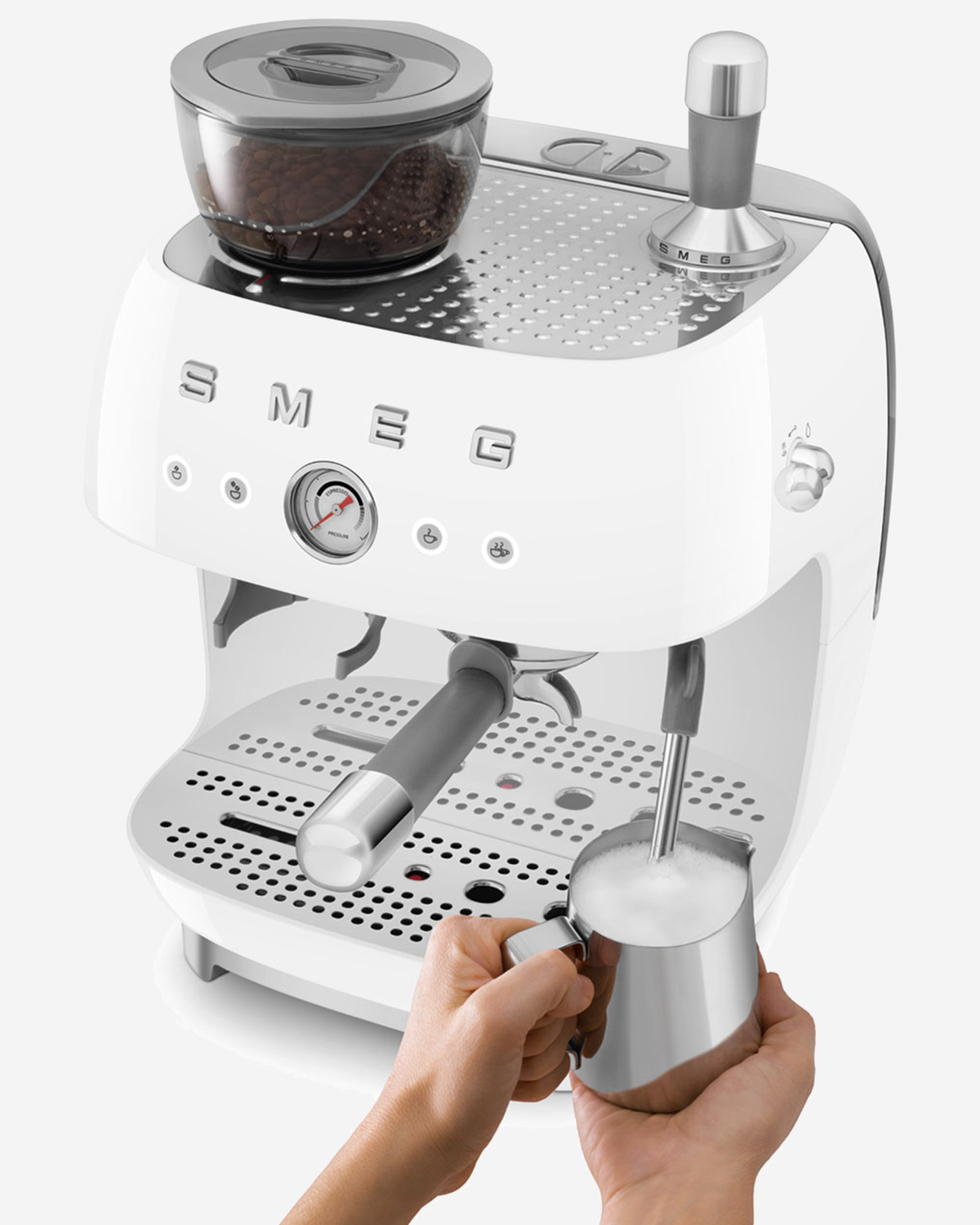 SMEG Espresso Coffee Machine with Grinder White - EGF03WHUK