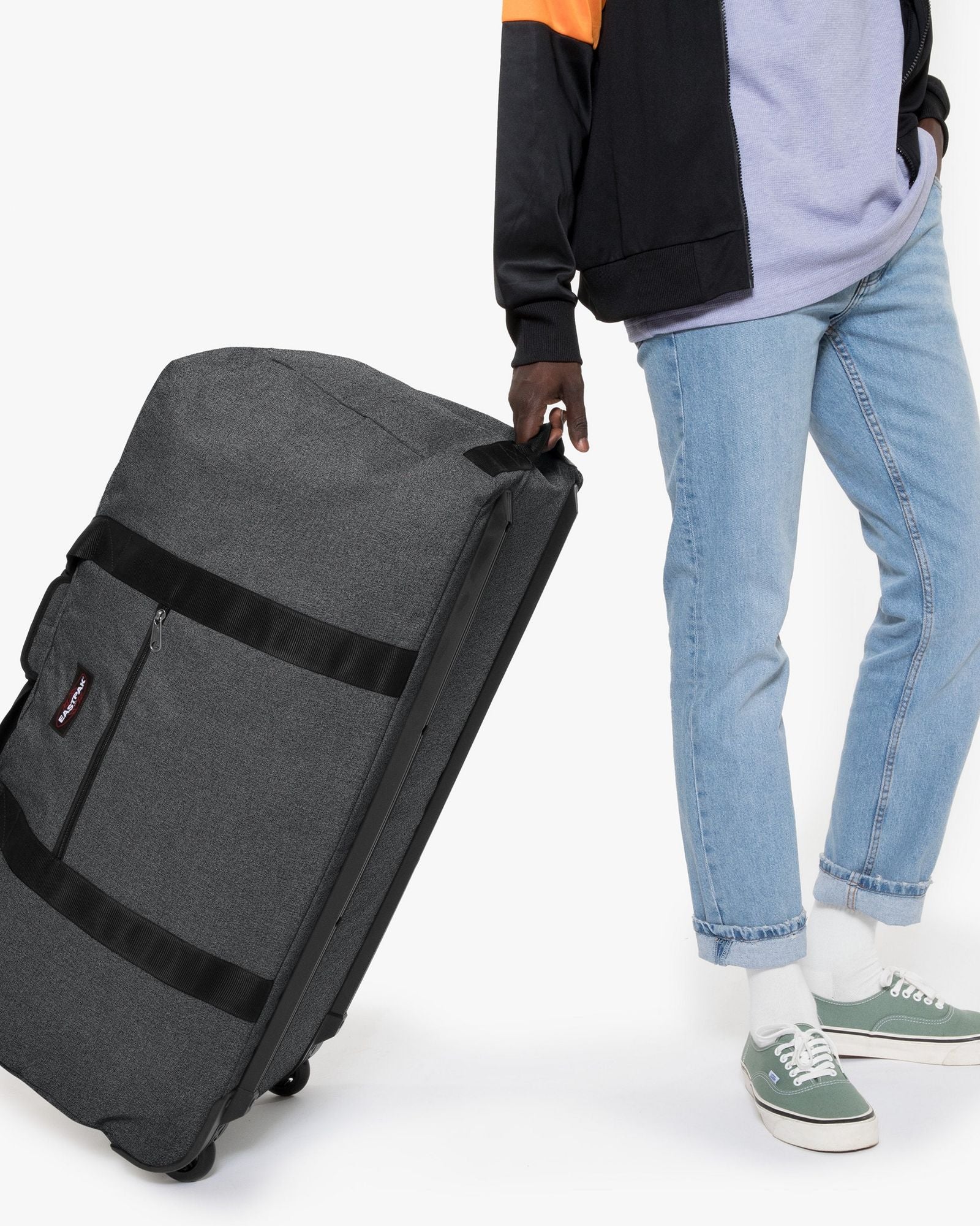 Eastpak Warehouse + Black Denim Large Duffle Wheeled Bag - EK00030E77H1