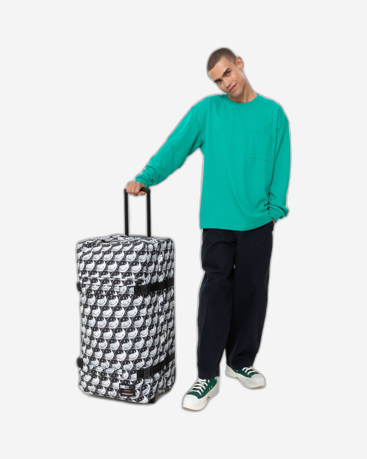 Eastpak Transit'R L Smiley Yy Black Large Soft Luggage - EK0A5BA95K21