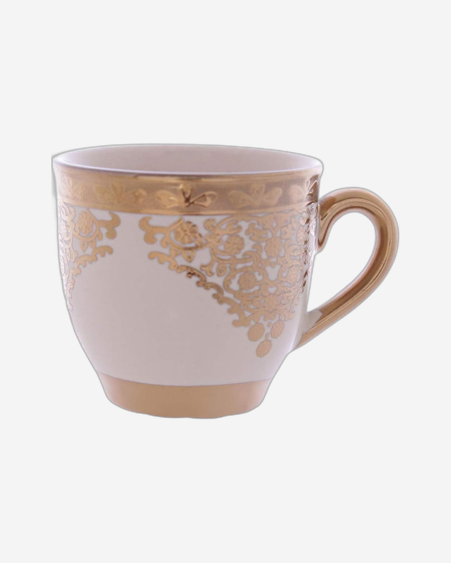 Shallow Porcelain Cup and Saucer Set, 12-Piece, Beige/Gold - Elegant Tea/Coffee Set for Everyday Dining