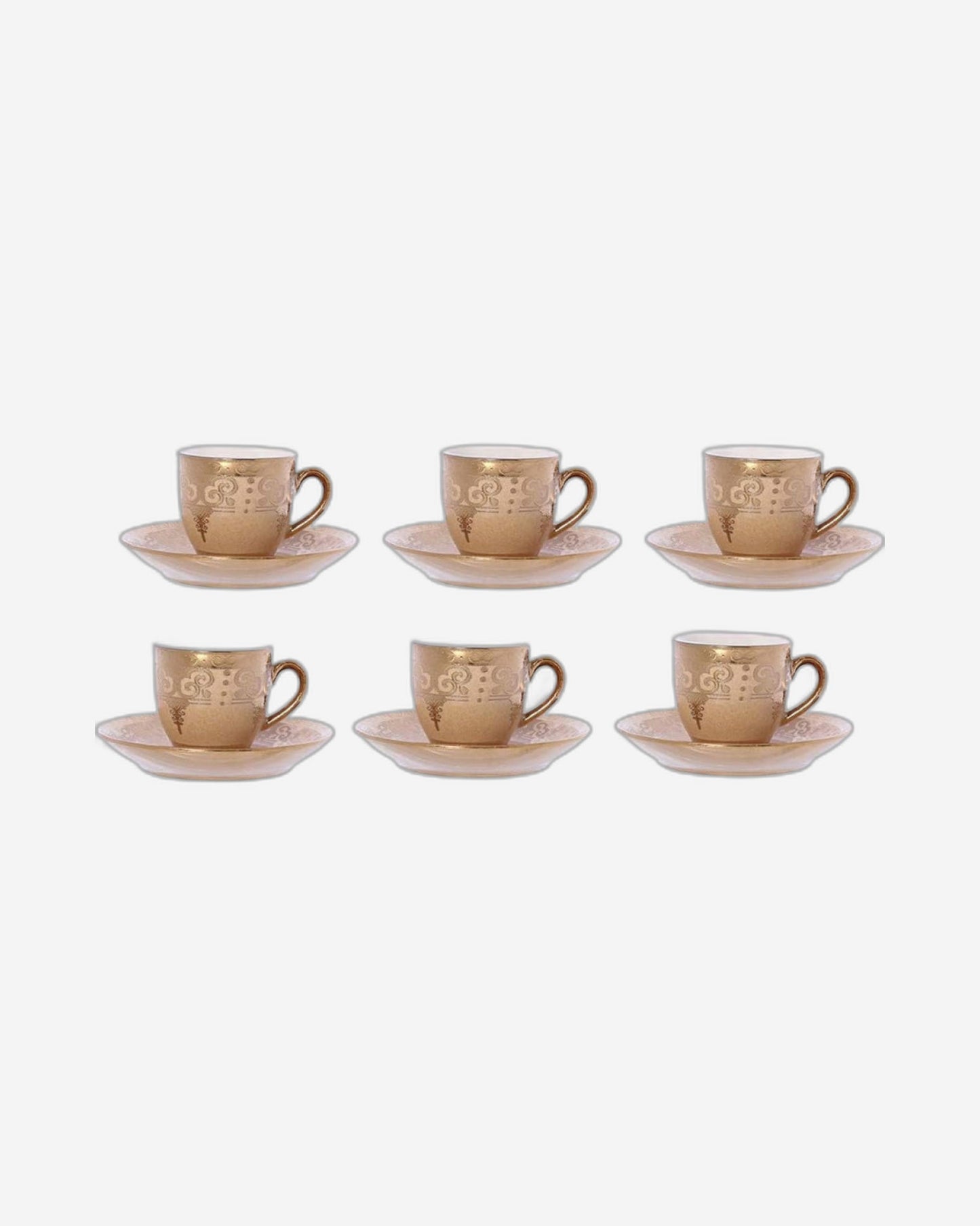 Shallow Porcelain Cup and Saucer Set, 12-Piece, Gold - Elegant Tea/Coffee Set for Daily Use and Special Occasions