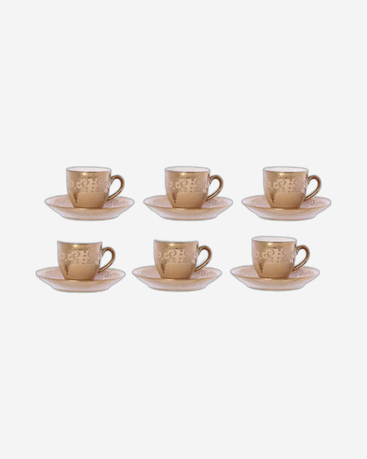 Shallow Porcelain Cup and Saucer Set, 12-Piece, Gold - Elegant Tea/Coffee Set for Daily Use and Special Occasions