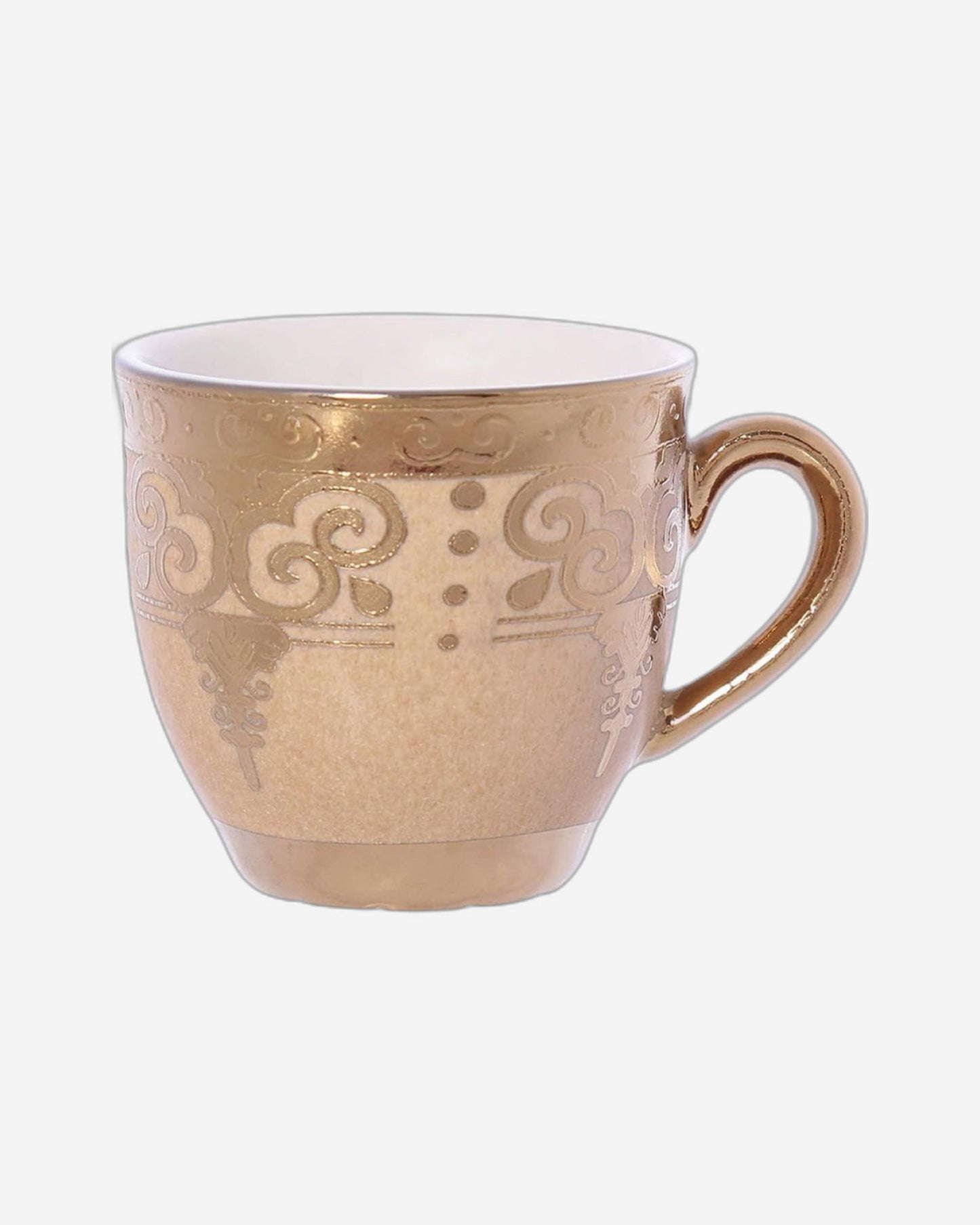 Shallow Porcelain Cup and Saucer Set, 12-Piece, Gold - Elegant Tea/Coffee Set for Daily Use and Special Occasions