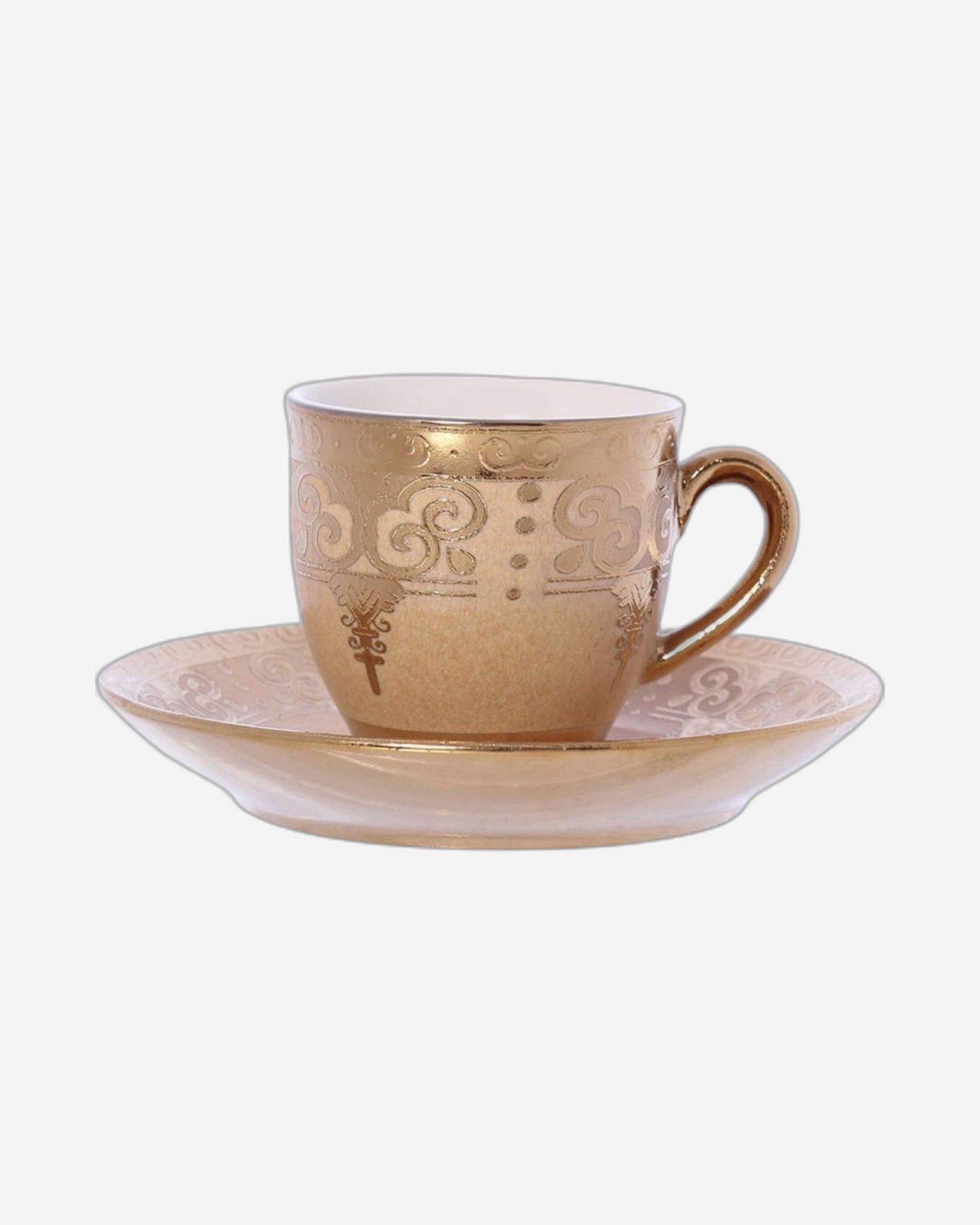 Shallow Porcelain Cup and Saucer Set, 12-Piece, Gold - Elegant Tea/Coffee Set for Daily Use and Special Occasions