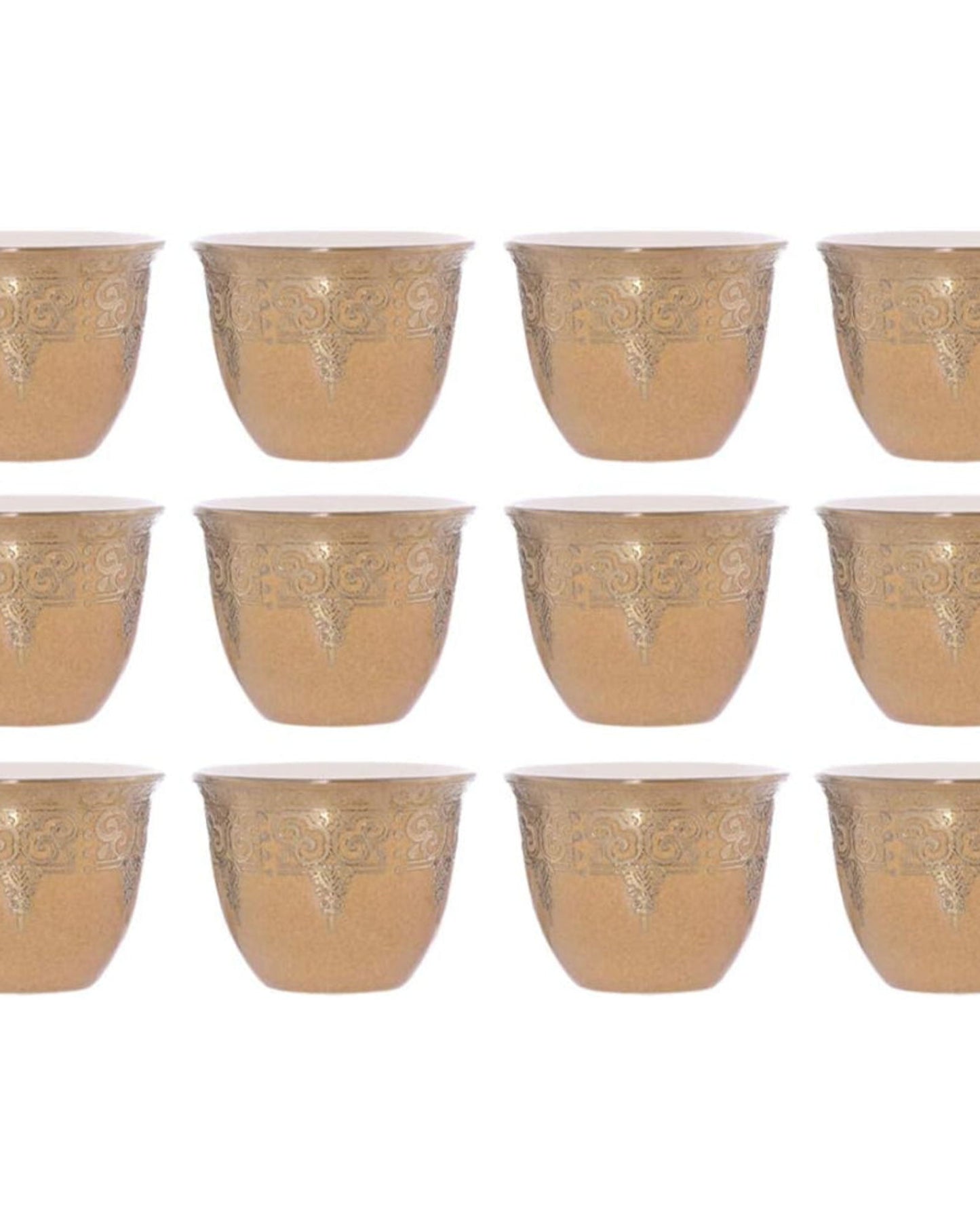 Shallow Porcelain Cawa Cup Set, 12-Piece, Gold - Elegant Tea/Coffee Cups for Daily Use & Special Occasions