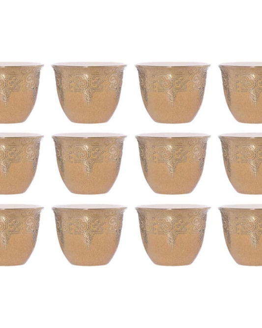 Shallow Porcelain Cawa Cup Set, 12-Piece, Gold - Elegant Tea/Coffee Cups for Daily Use & Special Occasions