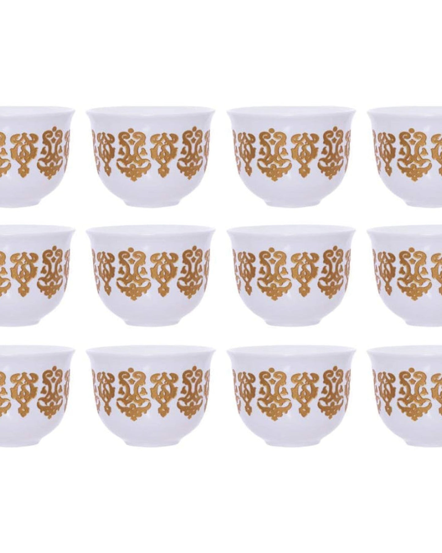 Shallow Bone China Cawa Cup Set, 12-Piece, White/Gold - Elegant Tea/Coffee Cups for Daily Use & Special Occasions