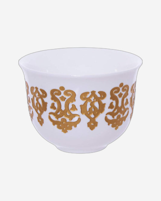 Shallow Bone China Cawa Cup Set, 12-Piece, White/Gold - Elegant Tea/Coffee Cups for Daily Use & Special Occasions