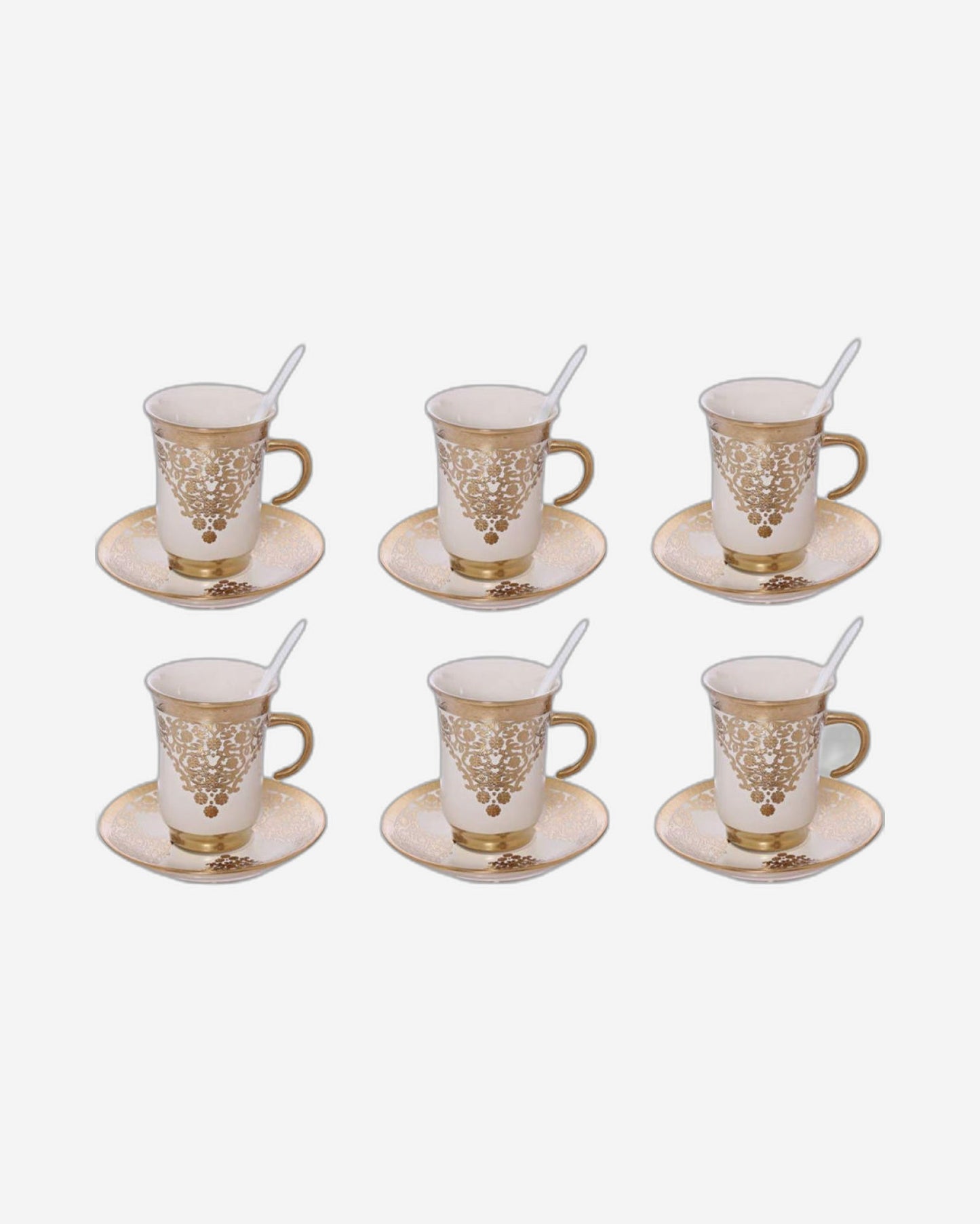 Shallow Porcelain Cup and Saucer Set, 12-Piece, Beige/Gold - Elegant Tea/Coffee Set for Daily Use & Special Occasions