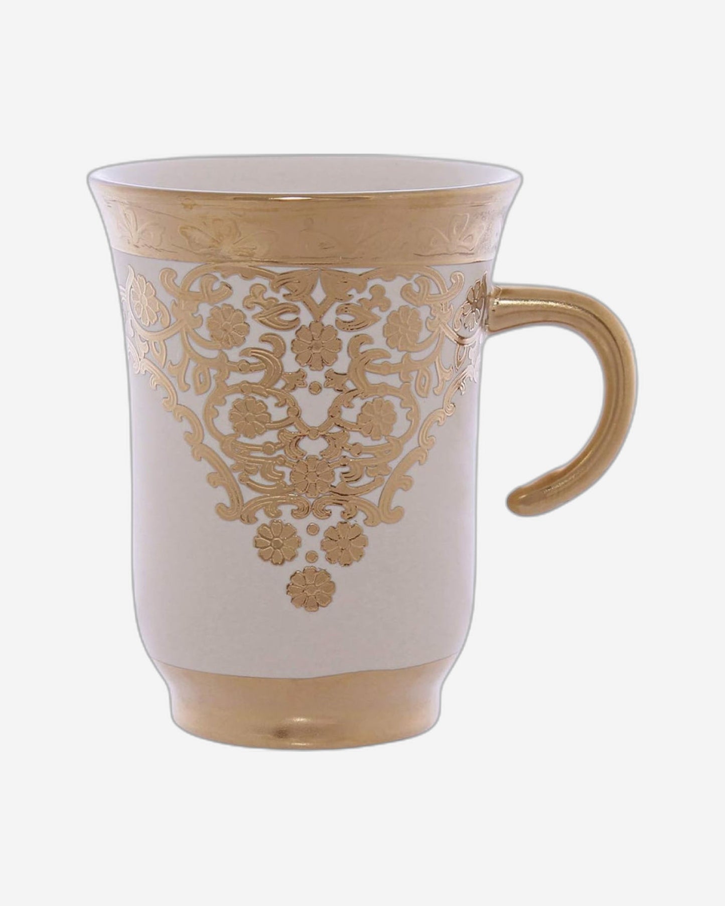 Shallow Porcelain Cup and Saucer Set, 12-Piece, Beige/Gold - Elegant Tea/Coffee Set for Daily Use & Special Occasions