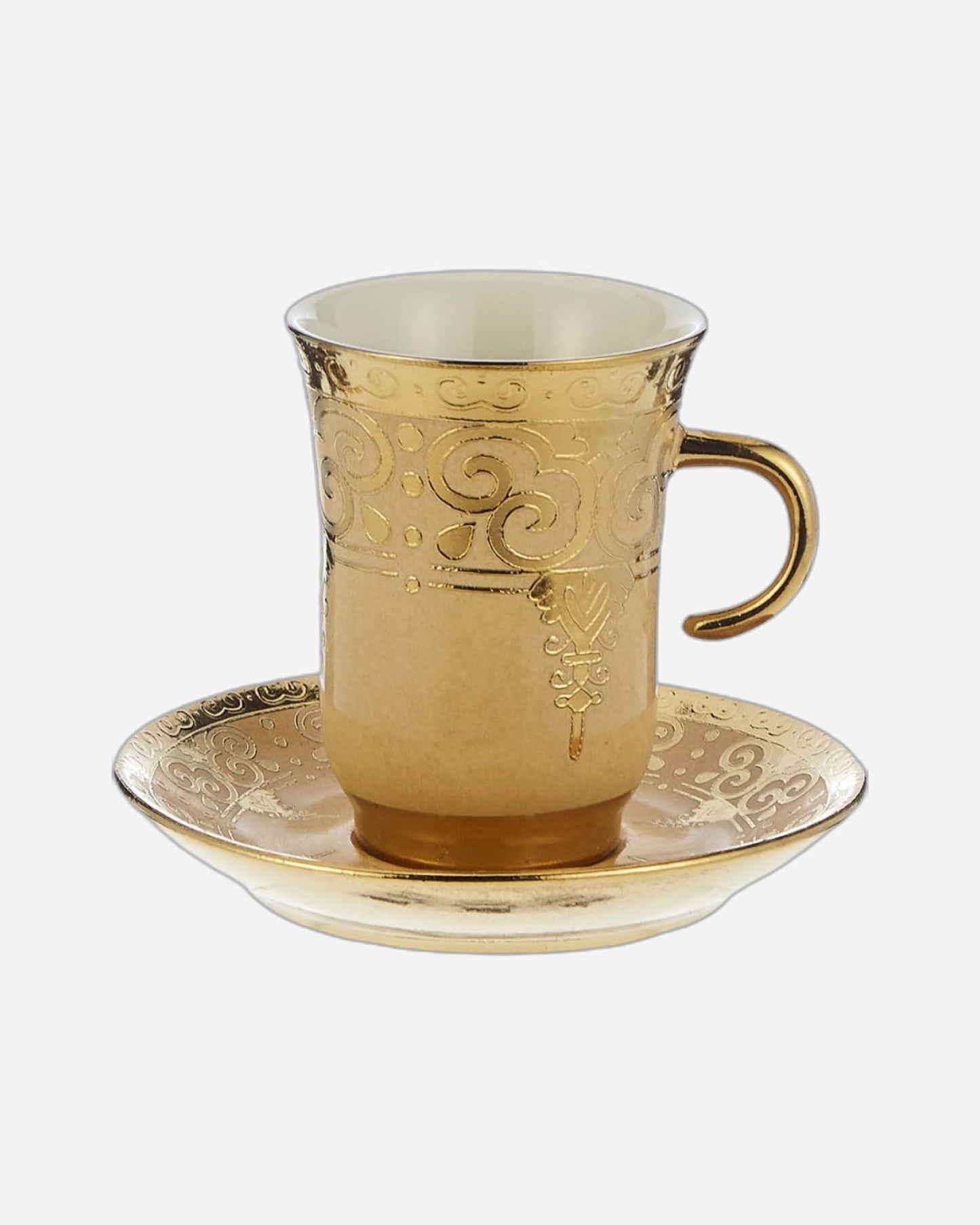 Shallow Porcelain Cup and Saucer Set, 12-Piece, Gold - Elegant Tea/Coffee Set for Everyday Use & Special Occasions
