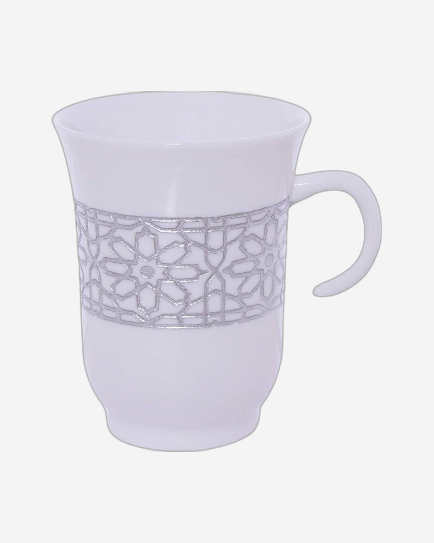 Shallow Porcelain Cup and Saucer Set, 12-Piece, White/Silver - Elegant Tea/Coffee Set for Everyday Use & Special Occasions