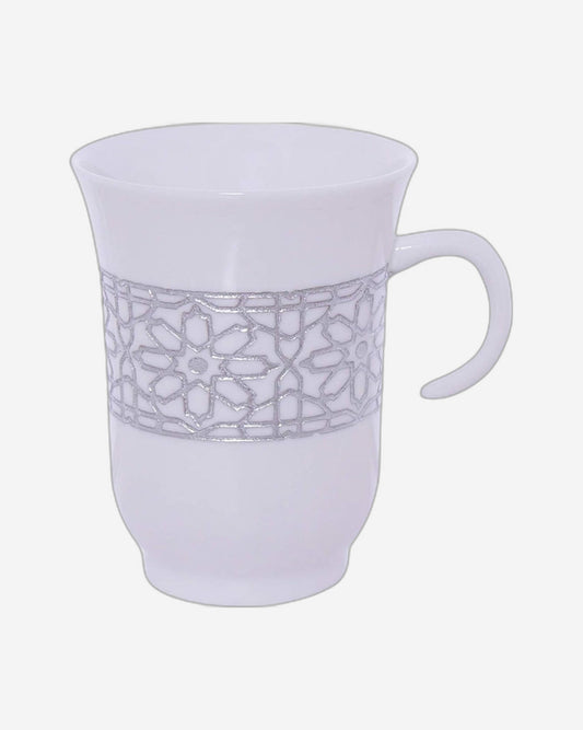 Shallow Porcelain Cup and Saucer Set, 12-Piece, White/Silver - Elegant Tea/Coffee Set for Everyday Use & Special Occasions