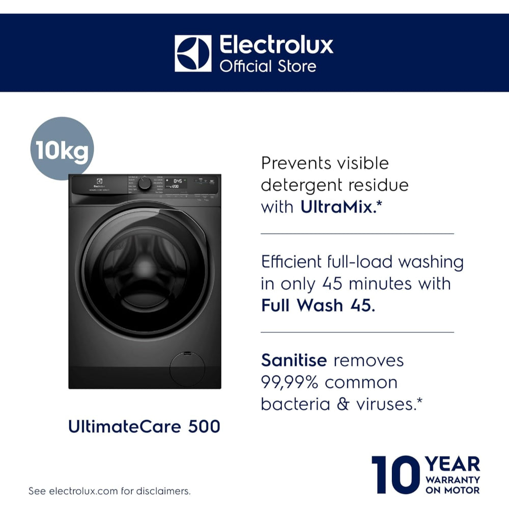Electrolux 10KG Eco Inverter High Efficiency Motor Front Load Washing Machine, 1200 RPM & 5 Star Rating, 13 Programs includes ULTIMATECARE500 EWF1023P5SC