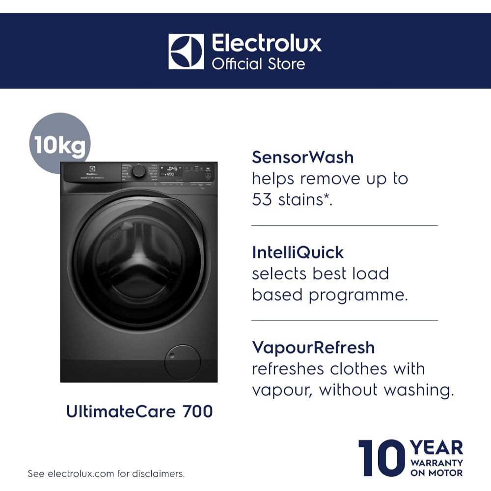 Electrolux 10KG Eco Inverter Motor Front Load Washing Machine, Smart App Connectivity, 1400 RPM & 5 Star Rating, 13 Programs, ULTIMATECARE700 EWF1043R7SC