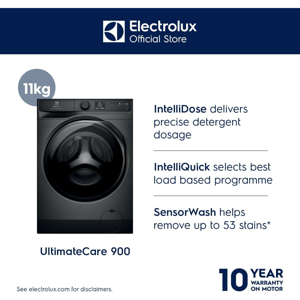 Electrolux 11KG Eco Inverter Motor Front Load Washing Machine, Smart App Connectivity, 1400 RPM & 5 Star Rating, 17 Programs, ULTIMATECARE900 EWF1142R9SC