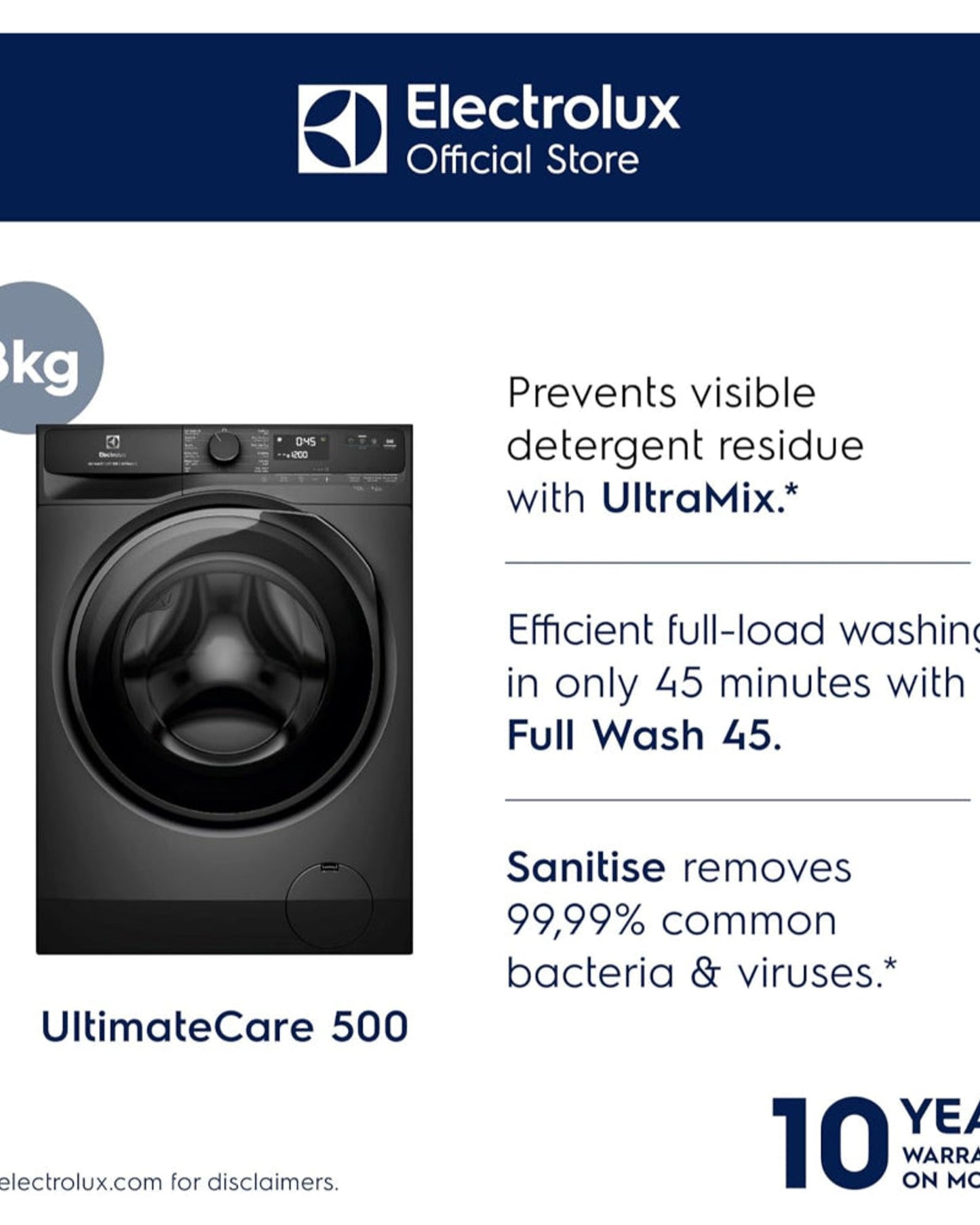 Electrolux UltimateCare 500 8KG Front Load Washing Machine