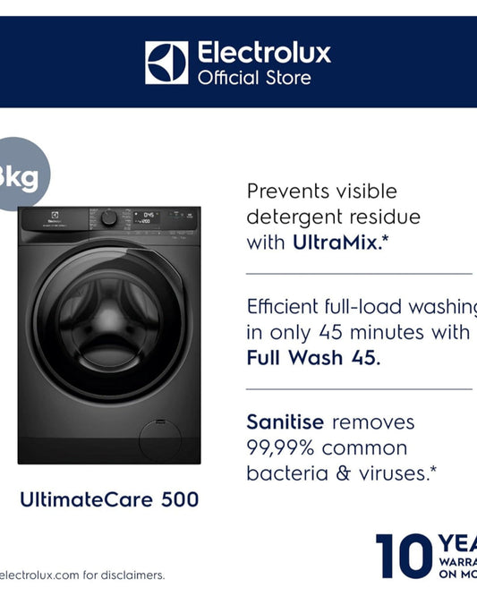 Electrolux 8KG Eco Inverter High Efficiency Motor Front Load Washing Machine, 1200 RPM & 5 Star Rating, 13 Programs includes, ULTIMATECARE500, EWF8023P5SC
