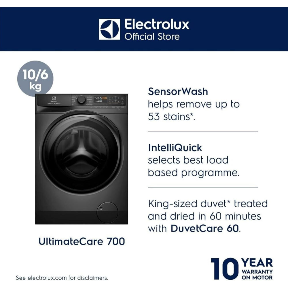 Electrolux 10/7 KG Washer Dryer with, 13 Programs & 1400 RPM, Eco-Inverter Front Loading Washing & Drying Combo Machine, DuvetCare 60/WashDry 60, EWW1043R7SC