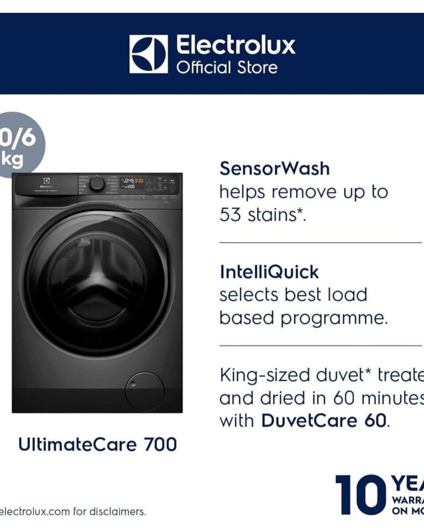 Electrolux 10/7 KG Washer Dryer with, 13 Programs & 1400 RPM, Eco-Inverter Front Loading Washing & Drying Combo Machine, DuvetCare 60/WashDry 60, EWW1043R7SC