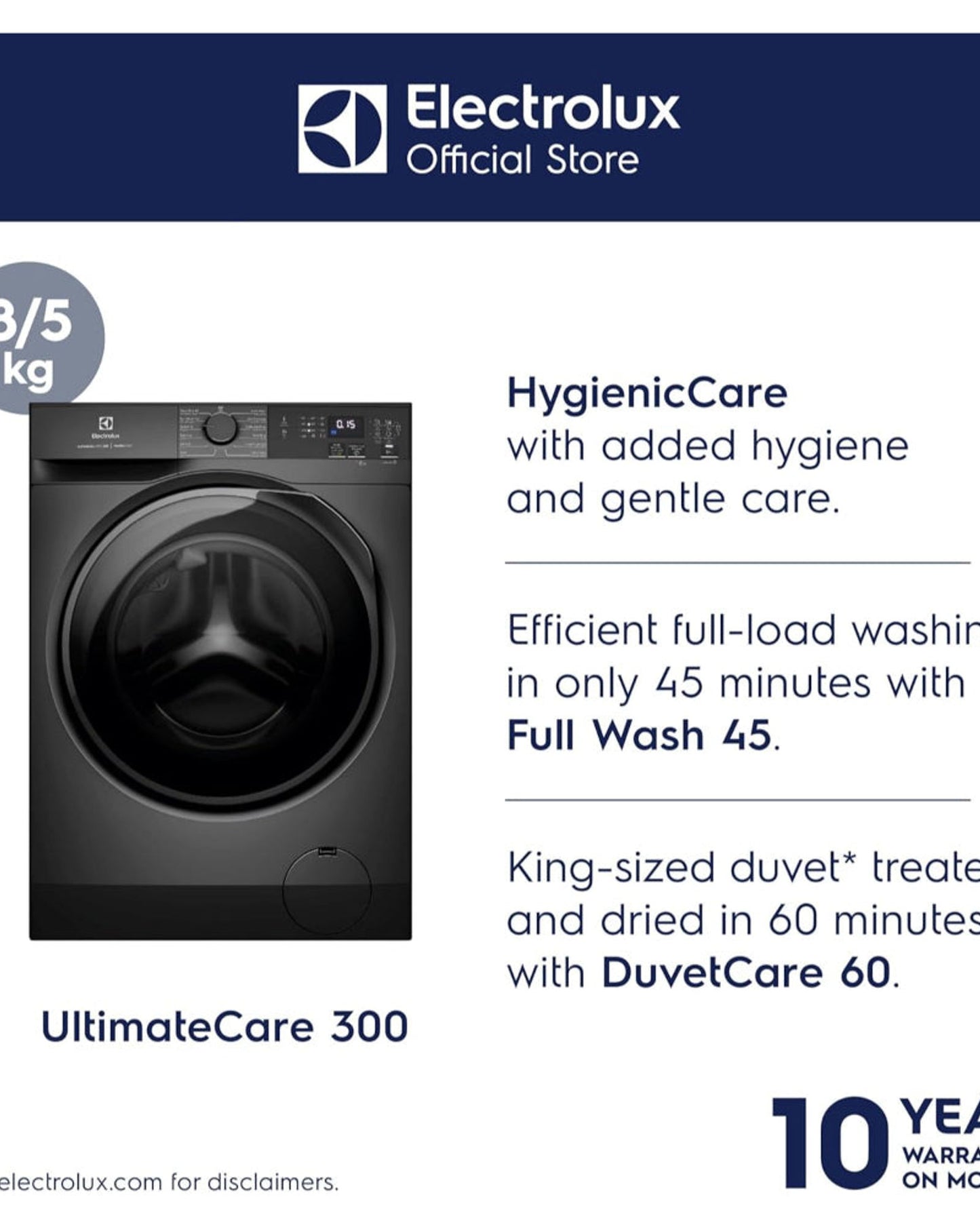 Electrolux 8/5 KG Washer Dryer with 12 Programs & 1200 RPM, Eco-Inverter Front Loading Washing & Drying Combo Machine, EWW8024P3SC