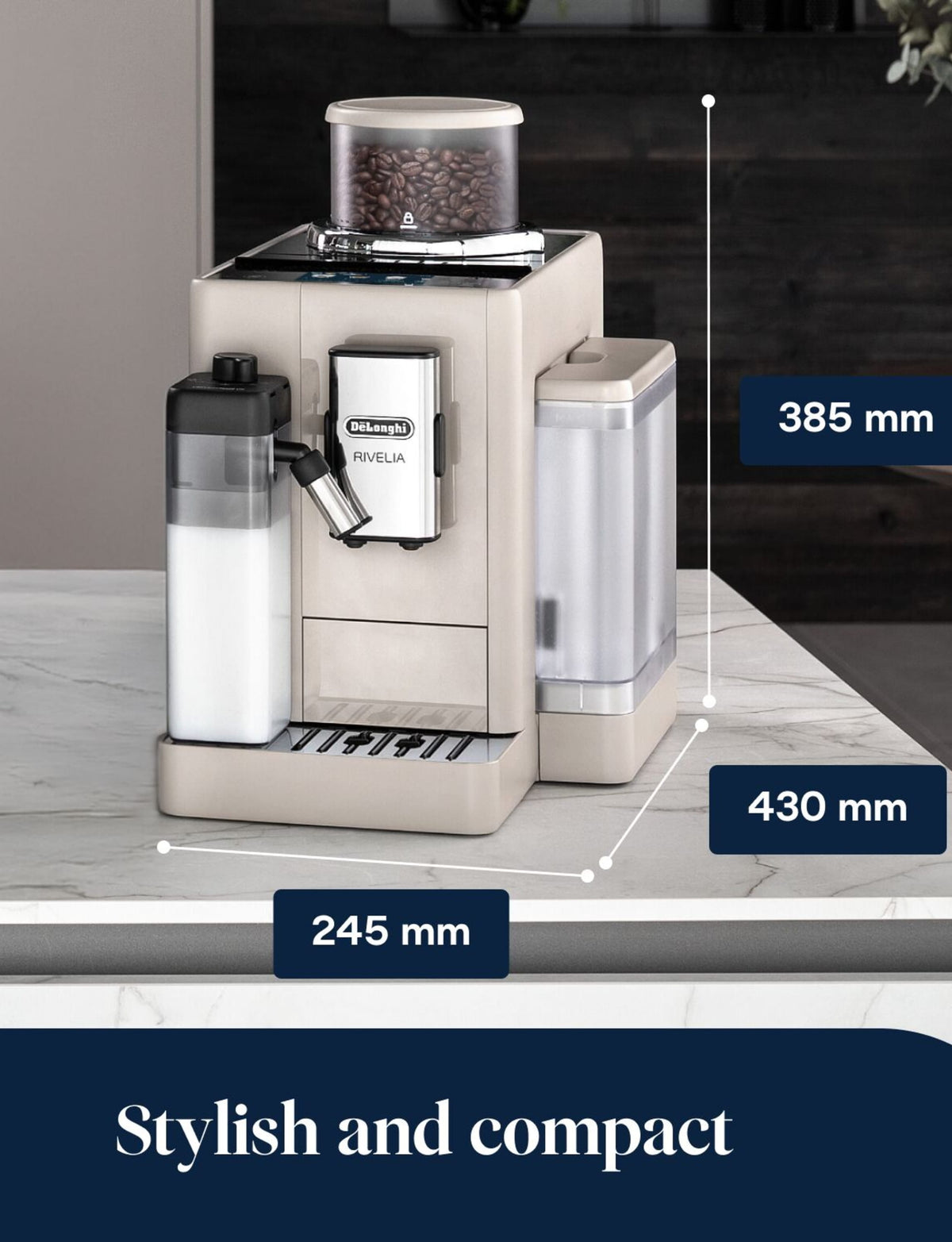 De'Longhi Rivelia Bean-to-Cup Coffee Machine, 16 Coffee Recipes & Full-Touch Display, Sand Beige – EXAM440.55.BG ( ESMA Certfied)