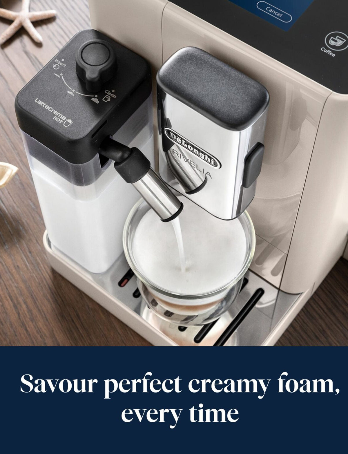 De'Longhi Rivelia Bean-to-Cup Coffee Machine, 16 Coffee Recipes & Full-Touch Display, Sand Beige – EXAM440.55.BG ( ESMA Certfied)