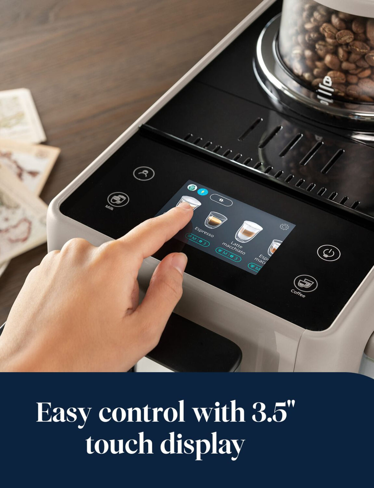 De'Longhi Rivelia Bean-to-Cup Coffee Machine, 16 Coffee Recipes & Full-Touch Display, Sand Beige – EXAM440.55.BG ( ESMA Certfied)