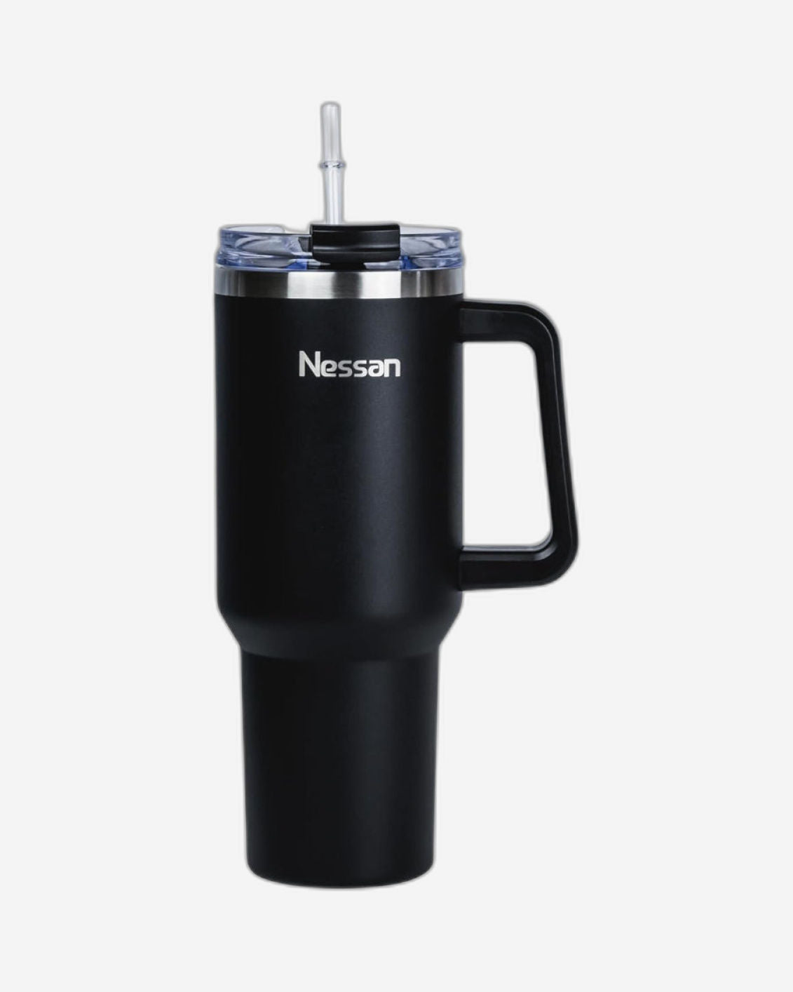 Nessan Double Wall Stainless Steel Vacuum Insulated Travel Mug Tumbler with Dual Function Lid and Straw for Water, Iced Tea or Hot Coffee, Smoothie and More (Black, 1200ml)