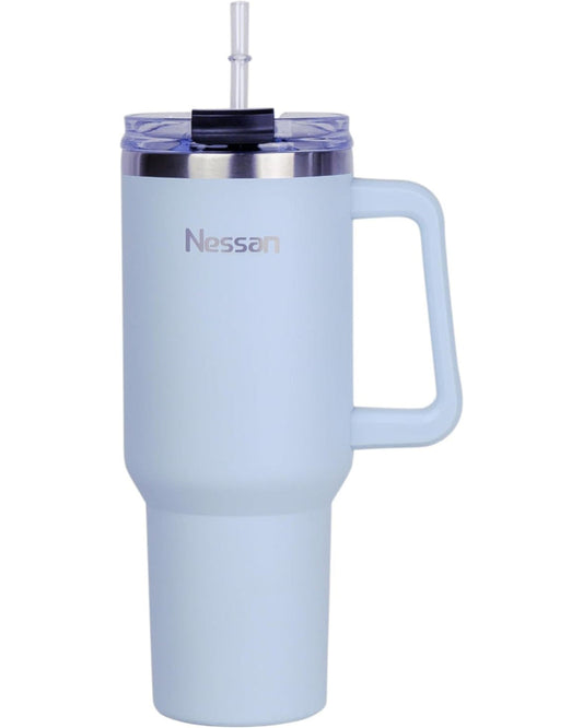 Nessan Double Wall Stainless Steel Vacuum Insulated Travel Mug Tumbler with Dual Function Lid and Straw for Water, Iced Tea or Hot Coffee, Smoothie and More (Blue, 1200ml)