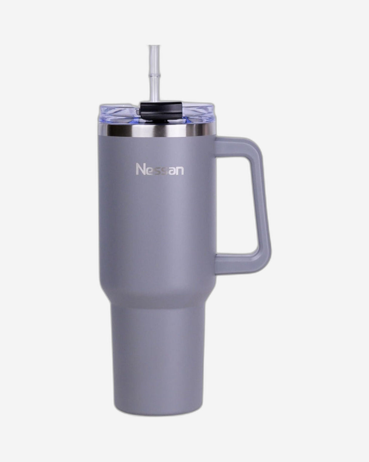 Nessan Double Wall Stainless Steel Vacuum Insulated Travel Mug Tumbler with Dual Function Lid and Straw for Water, Iced Tea or Hot Coffee, Smoothie and More (Grey, 1200ml)