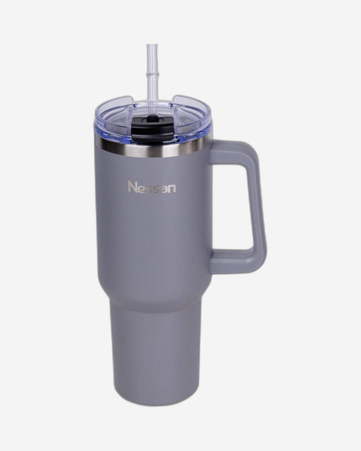 Nessan Double Wall Stainless Steel Vacuum Insulated Travel Mug Tumbler with Dual Function Lid and Straw for Water, Iced Tea or Hot Coffee, Smoothie and More (Grey, 1200ml)