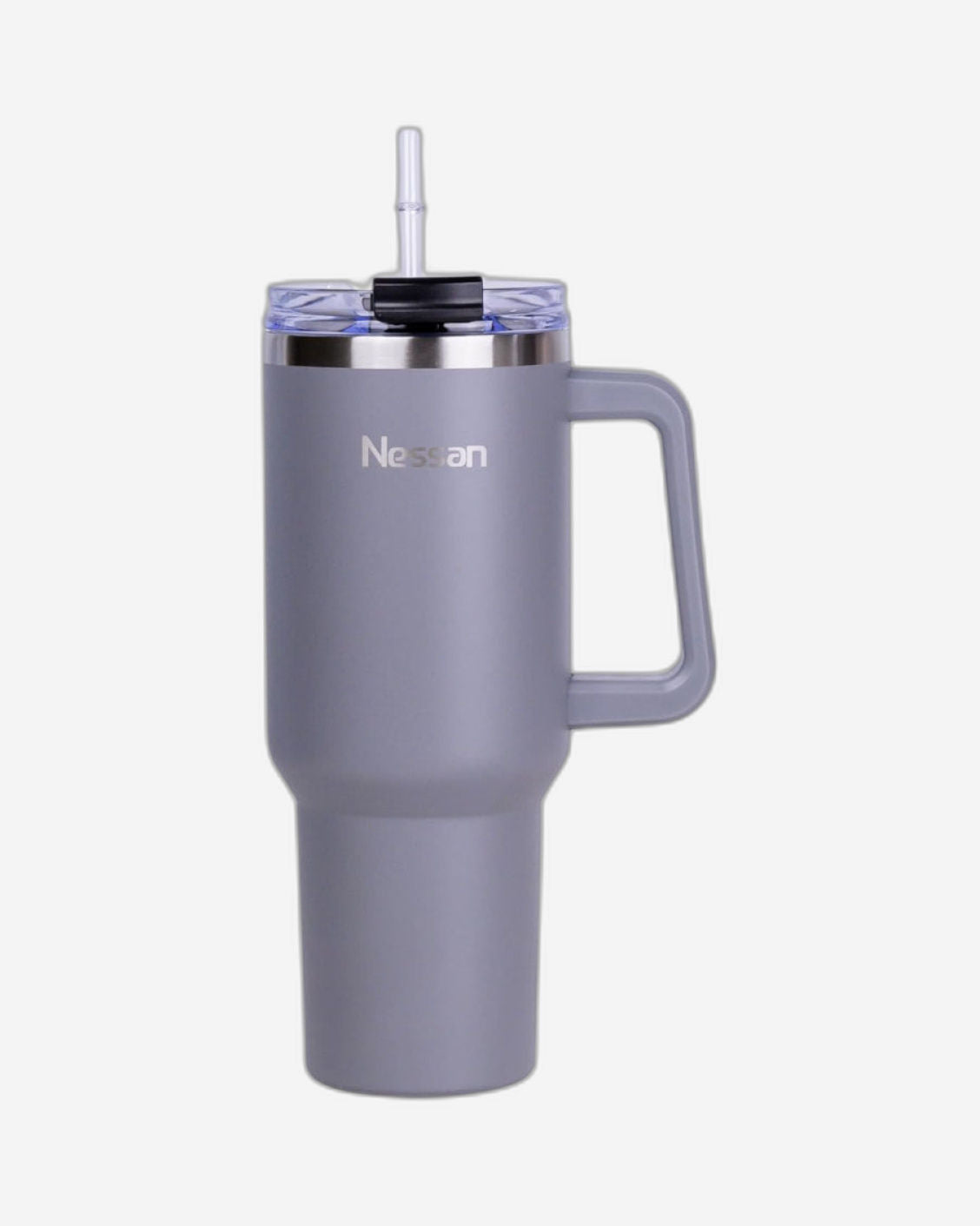 Nessan Double Wall Stainless Steel Vacuum Insulated Travel Mug Tumbler with Dual Function Lid and Straw for Water, Iced Tea or Hot Coffee, Smoothie and More (Grey, 1200ml)