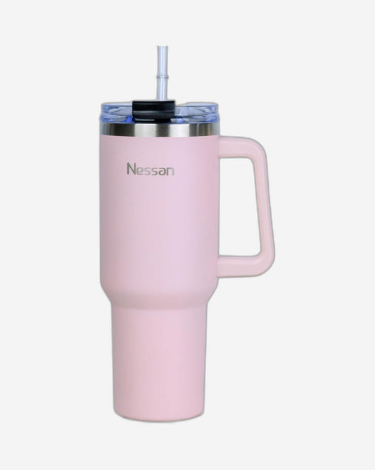 Nessan Double Wall Stainless Steel Vacuum Insulated Travel Mug Tumbler with Dual Function Lid and Straw for Water, Iced Tea or Hot Coffee, Smoothie and More (Pink, 1200ml)