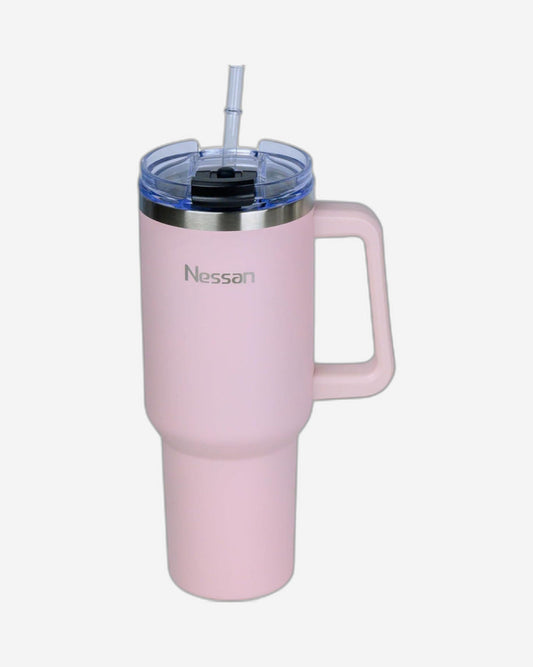Nessan Double Wall Stainless Steel Vacuum Insulated Travel Mug Tumbler with Dual Function Lid and Straw for Water, Iced Tea or Hot Coffee, Smoothie and More (Pink, 1200ml)