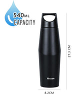 Nessan Double Wall Stainless Steel Vacuum Insulated Travel Flask Bottle for Water, Iced Tea or Hot Coffee, Smoothie and More (Black, 540ml)
