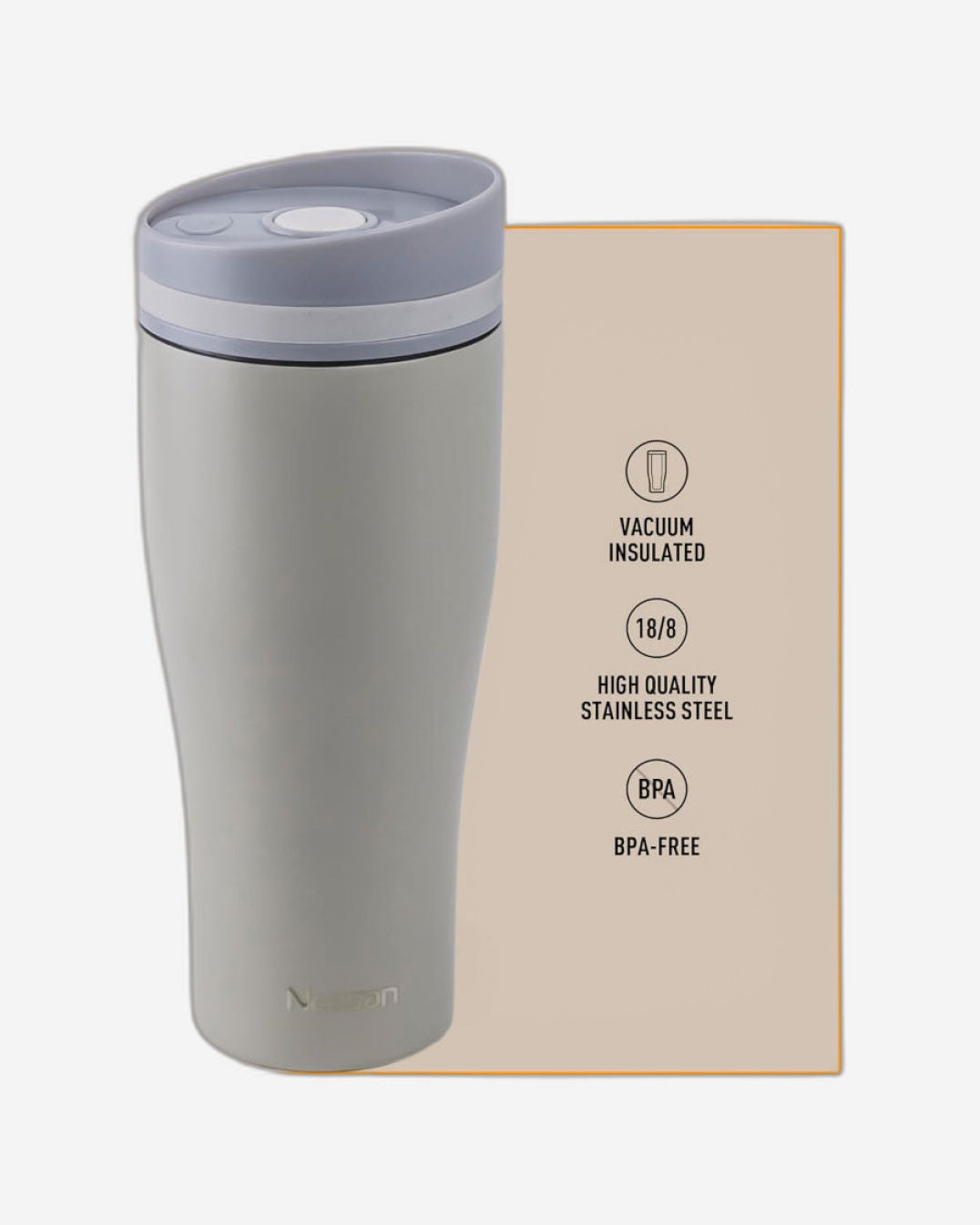Nessan Insulated Stainless Steel Vacuum Mug, 360ml - Your Perfect Portable Thermal Tumbler for Hot and Cold Beverages Anywhere: Home, Gym, Outdoors, Office, and School - Beige