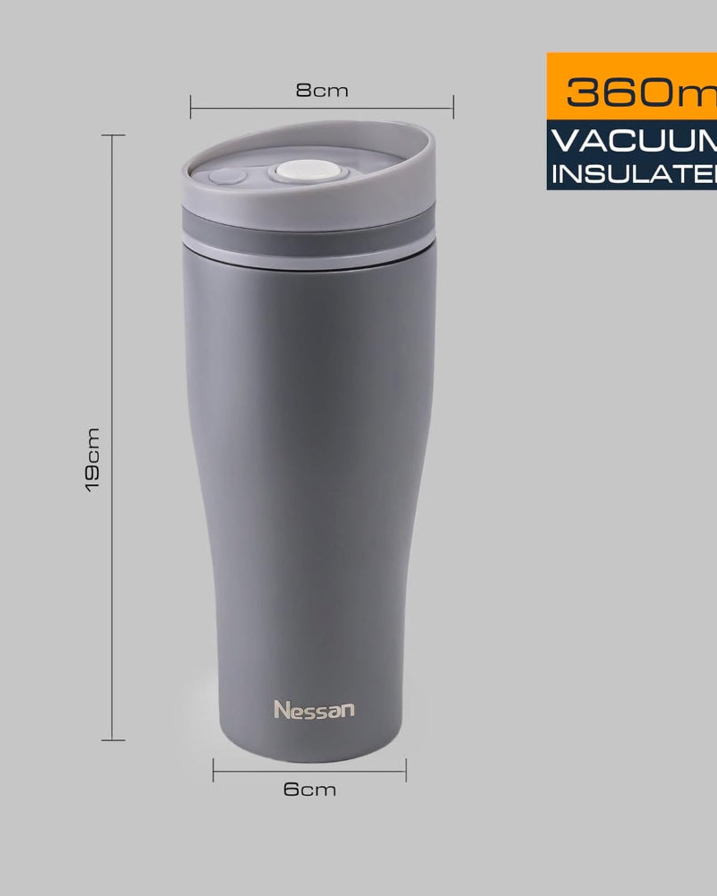 Nessan Insulated Stainless Steel Vacuum Mug, 360ml - Your Perfect Portable Thermal Tumbler for Hot and Cold Beverages Anywhere: Home, Gym, Outdoors, Office, and School - Grey