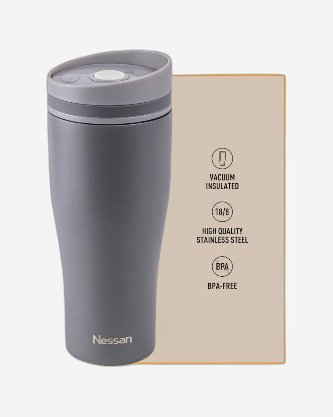 Nessan Insulated Stainless Steel Vacuum Mug, 360ml - Your Perfect Portable Thermal Tumbler for Hot and Cold Beverages Anywhere: Home, Gym, Outdoors, Office, and School - Grey