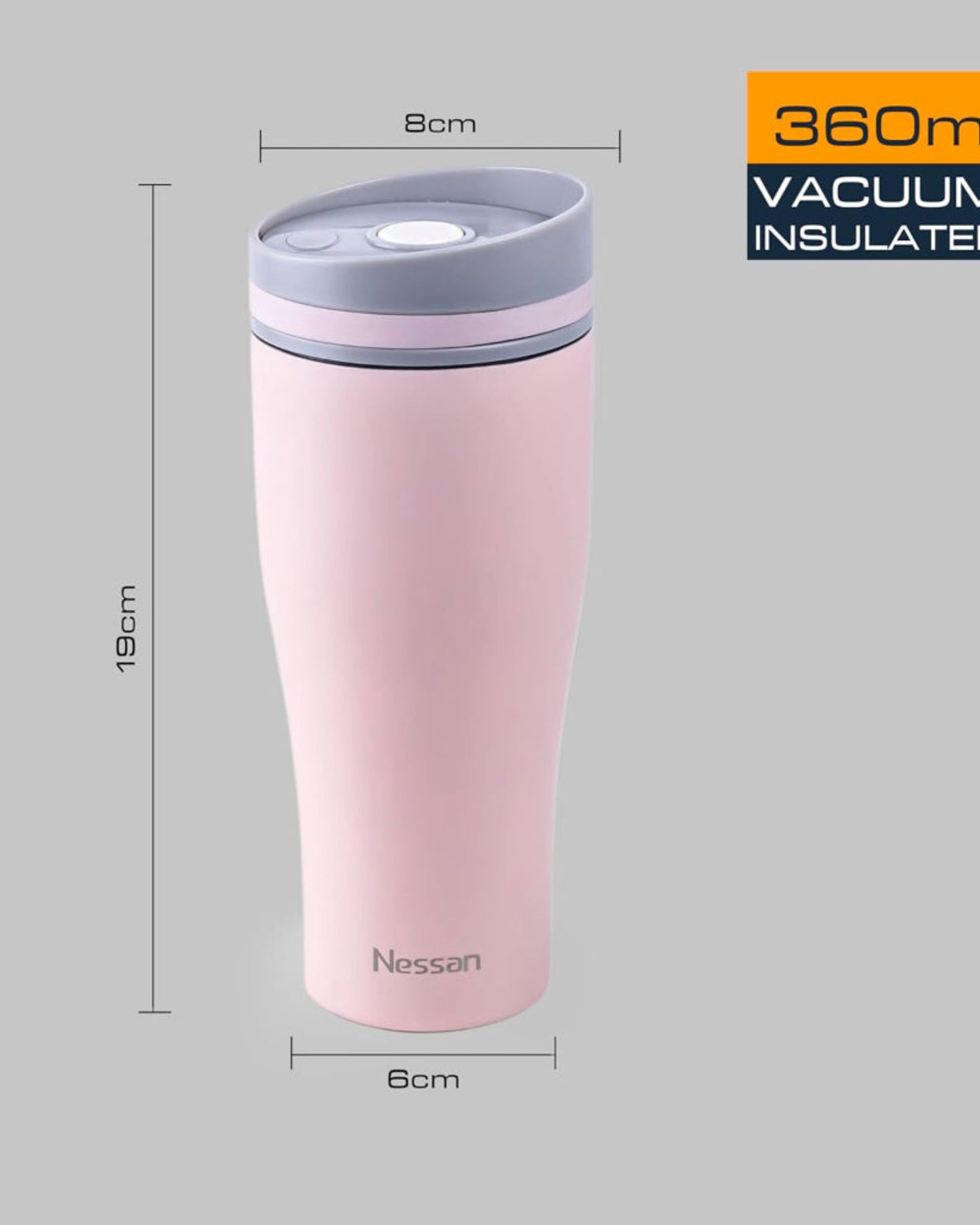 Nessan Insulated Stainless Steel Vacuum Mug, 360ml - Your Perfect Portable Thermal Tumbler for Hot and Cold Beverages Anywhere: Home, Gym, Outdoors, Office, and School - Pink