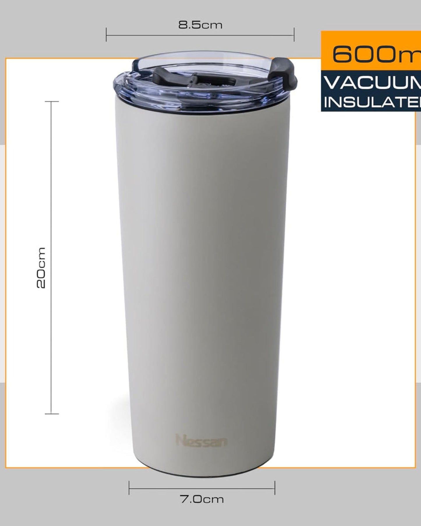Nessan Insulated Stainless Steel Vacuum Mug, 600ml - Your Versatile Dual-Use Travel Companion for Hot and Cold Beverages Anywhere: Home, Gym, Outdoors, Office, and School - Beige