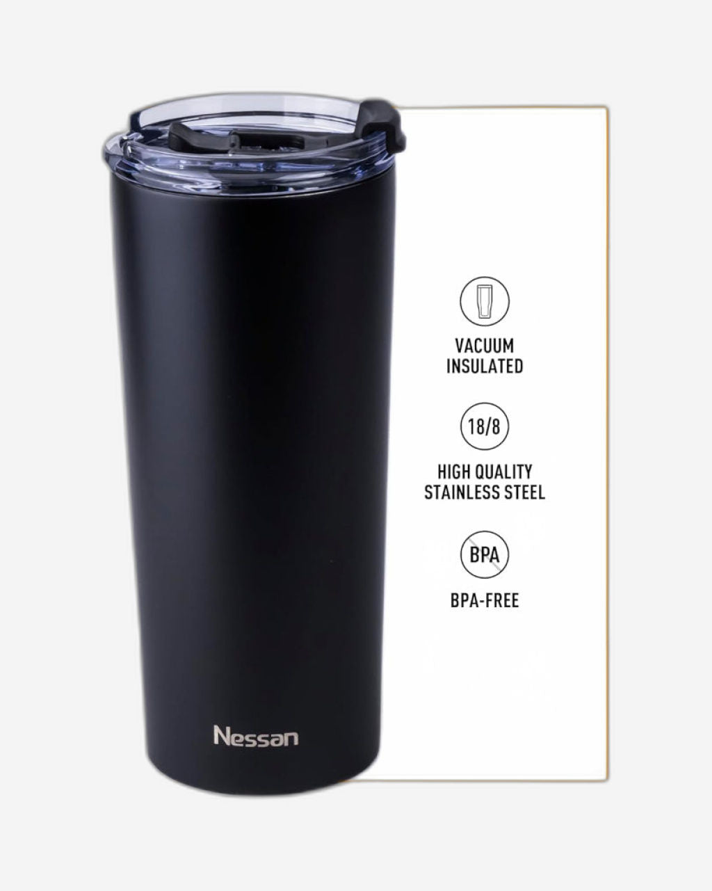Nessan Insulated Stainless Steel Vacuum Mug, 600ml - Your Versatile Dual-Use Travel Companion for Hot and Cold Beverages Anywhere: Home, Gym, Outdoors, Office, and School - Black