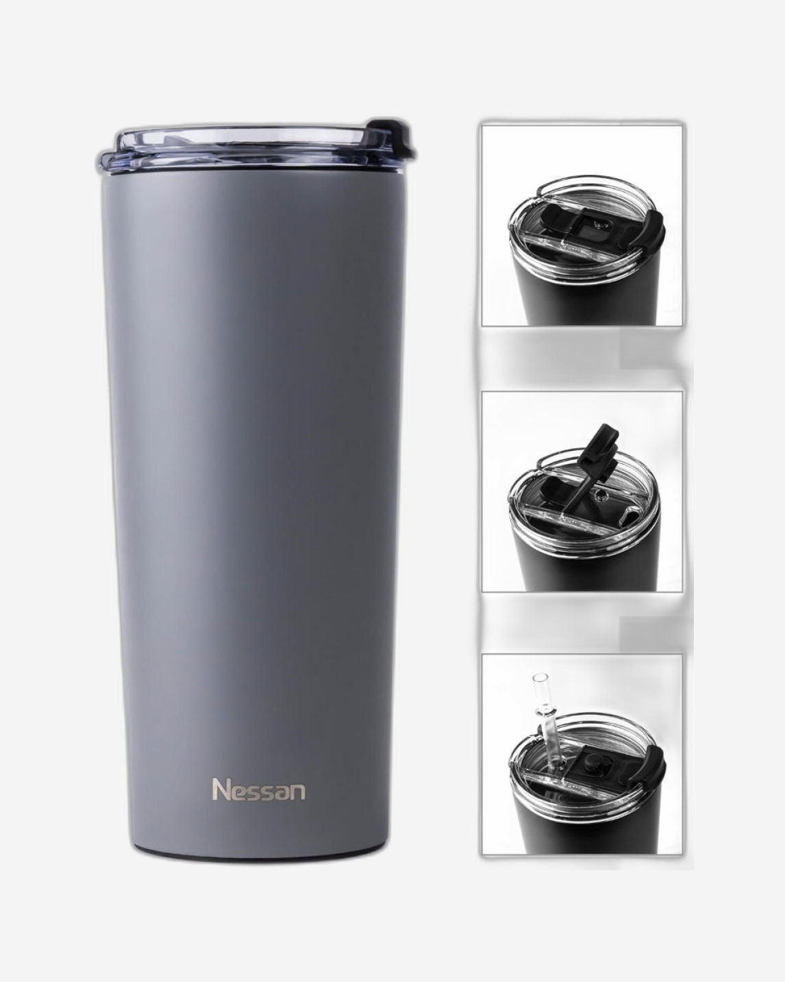 Nessan Insulated Stainless Steel Vacuum Mug, 600ml - Your Versatile Dual-Use Travel Companion for Hot and Cold Beverages Anywhere: Home, Gym, Outdoors, Office, and School - Grey