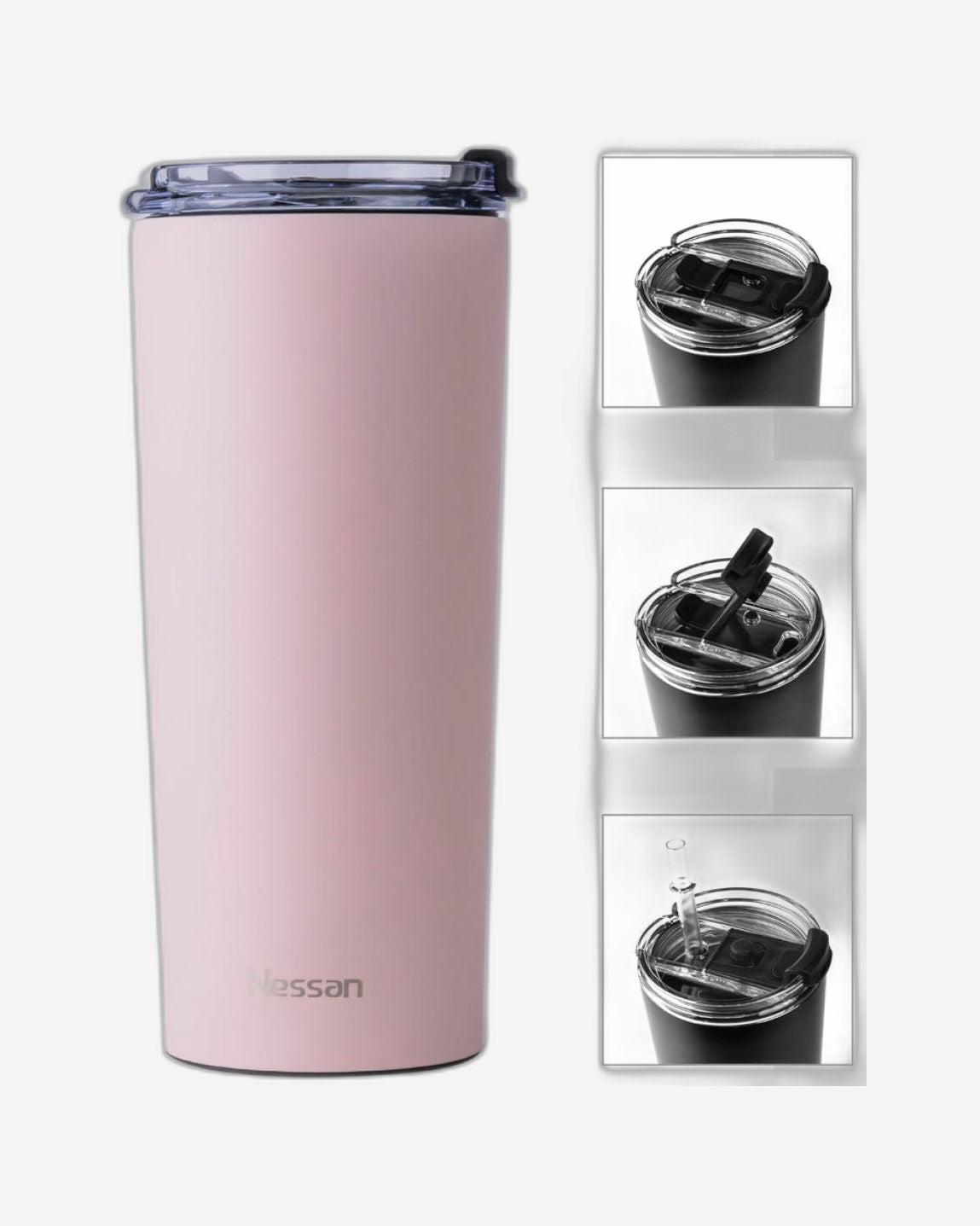 Nessan Insulated Stainless Steel Vacuum Mug, 600ml - Your Versatile Dual-Use Travel Companion for Hot and Cold Beverages Anywhere: Home, Gym, Outdoors, Office, and School - Pink
