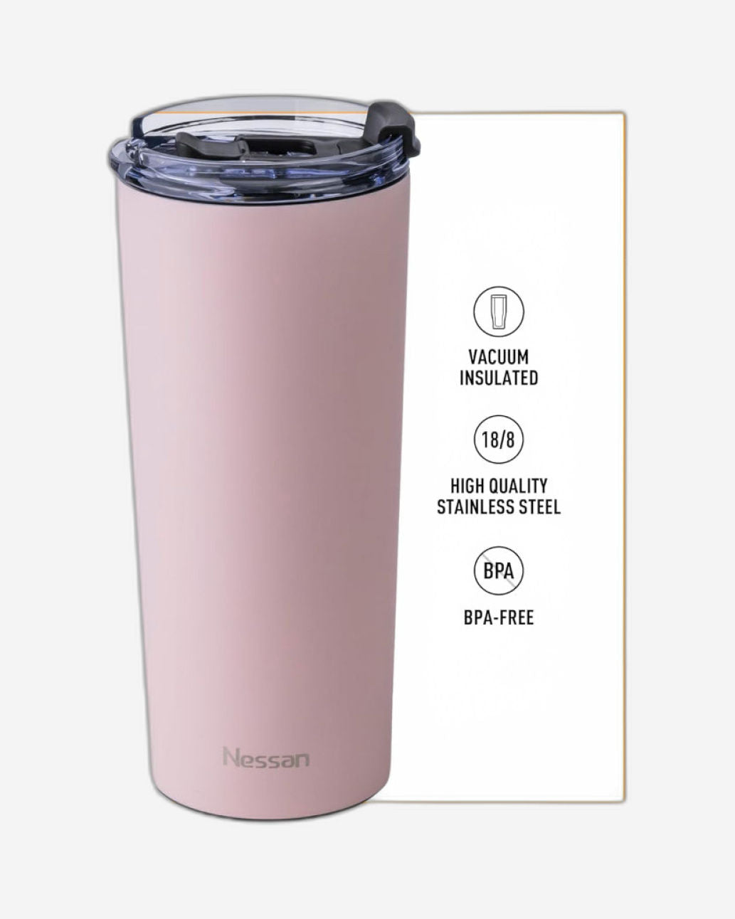 Nessan Insulated Stainless Steel Vacuum Mug, 600ml - Your Versatile Dual-Use Travel Companion for Hot and Cold Beverages Anywhere: Home, Gym, Outdoors, Office, and School - Pink