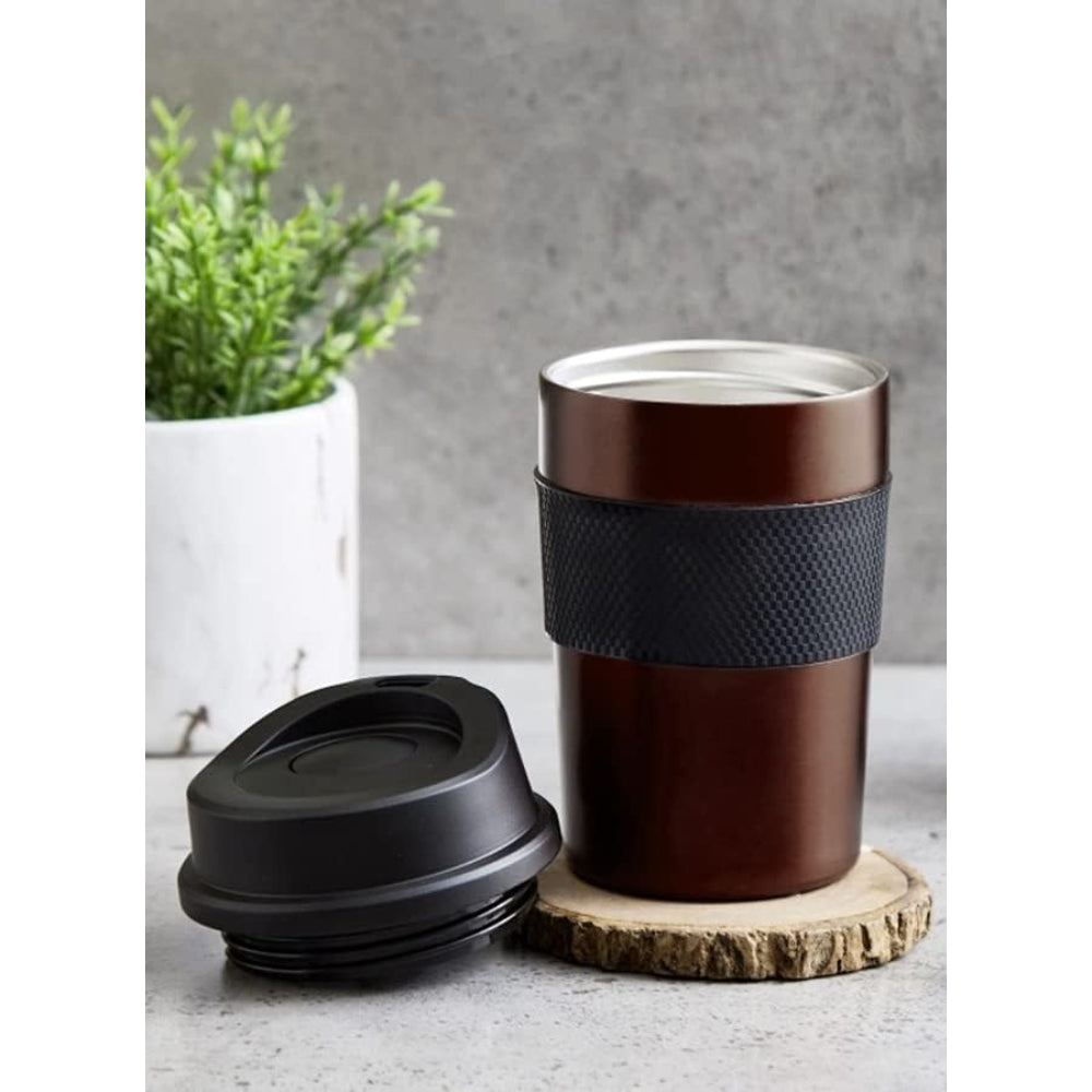 Nessan 360ml Double Wall High Vacuum Mug with Silicone Rubber Sleeve | Stainless Steel Insulated Mug for Hot & Cold Beverages