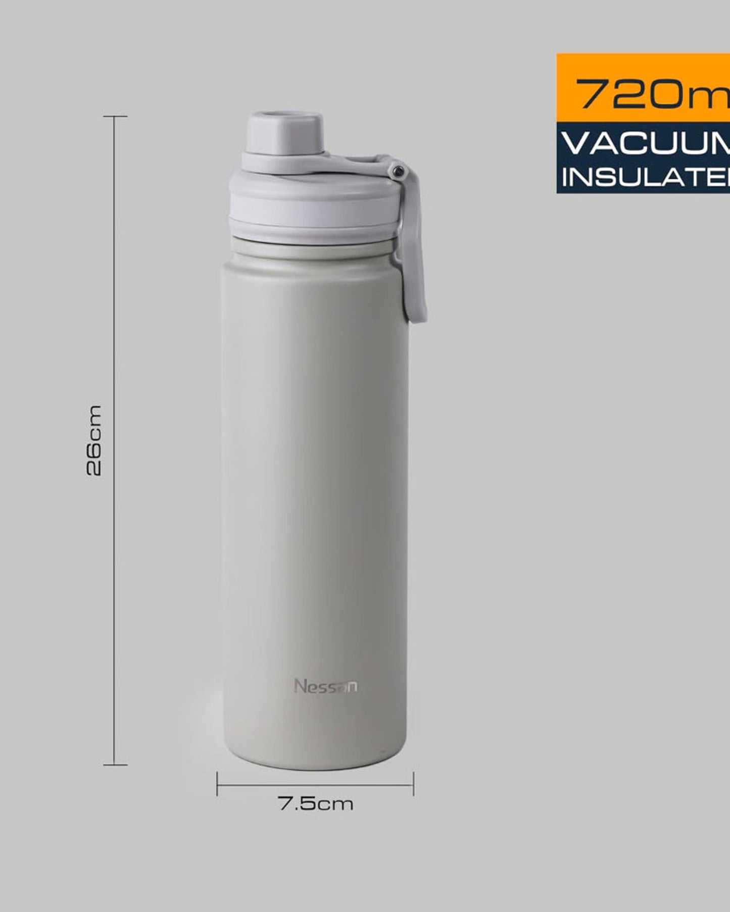 Nessan 720ml Travel Flask – Double Wall Insulated Stainless Steel Vacuum Bottle for Hot and Cold Beverages - Beige